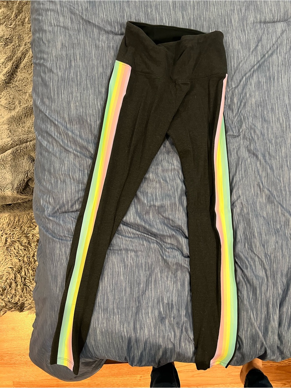 PINK Victoria's Secret Black Leggings with Rainbow Side Stripes